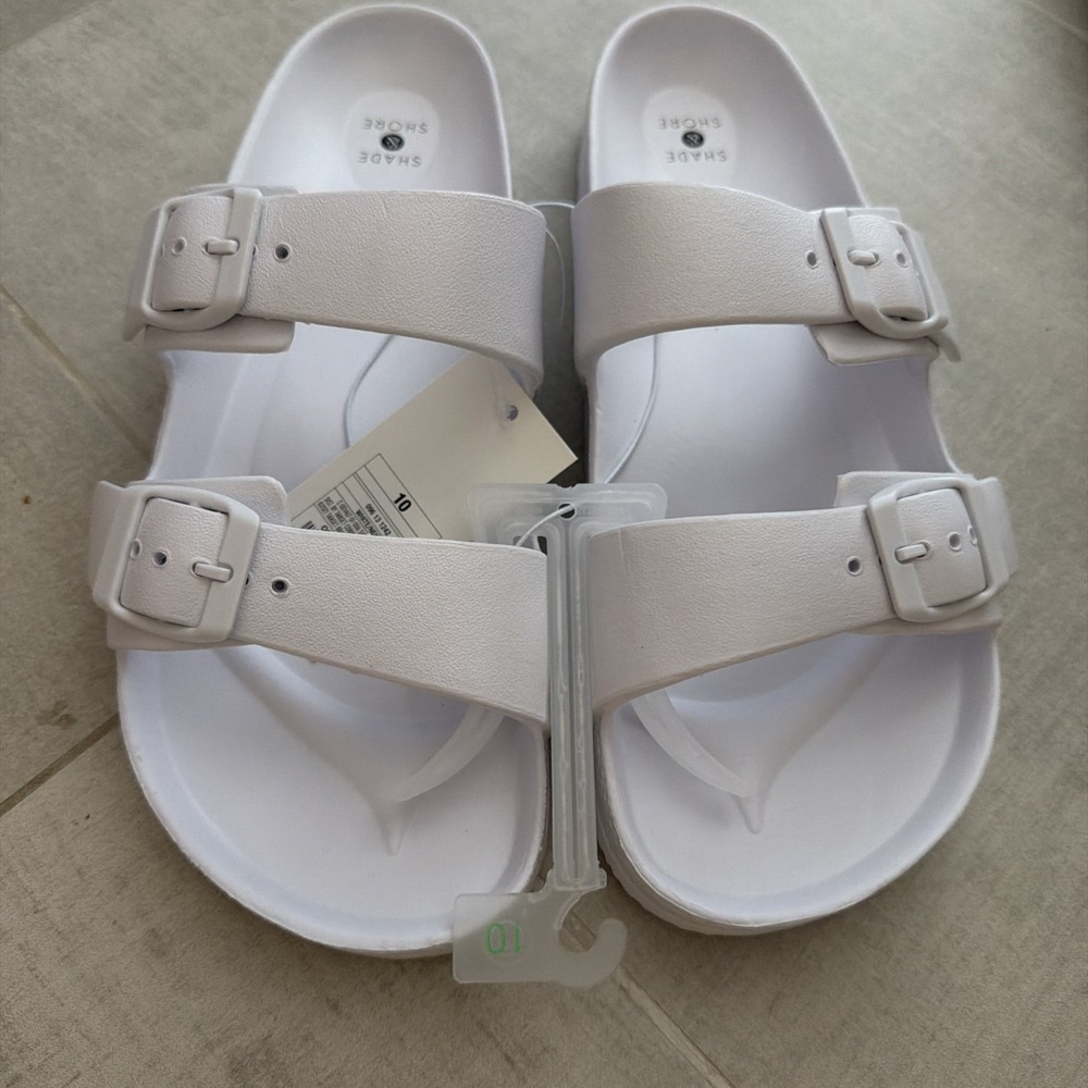 Shade & Shore Womens Neida EVA Two Band Slide Sandals White Size 10 Waterproof